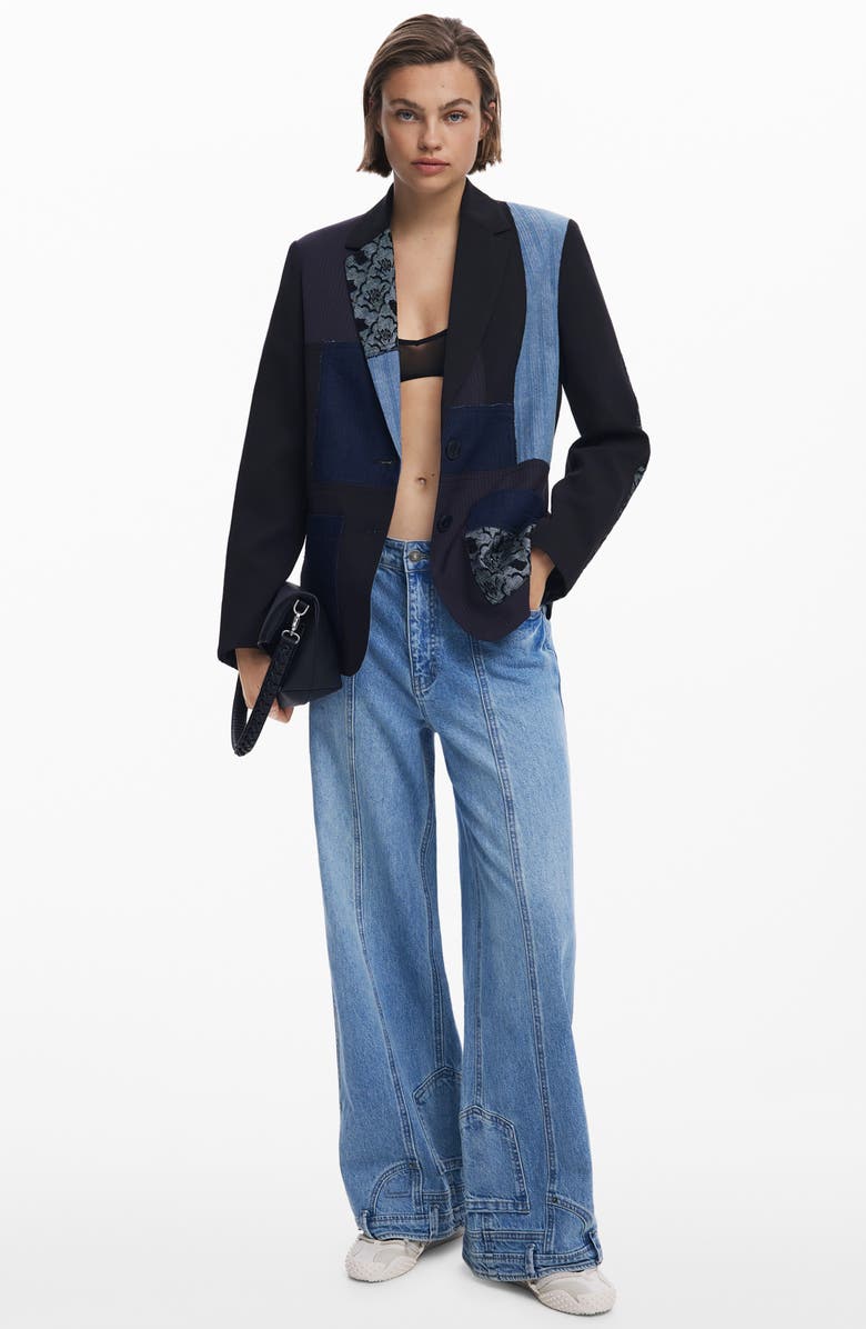 Desigual Mixed Media Blazer, Alternate, color, Gray Blue