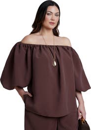 ELOQUII Off The Shoulder Puff Sleeve Top