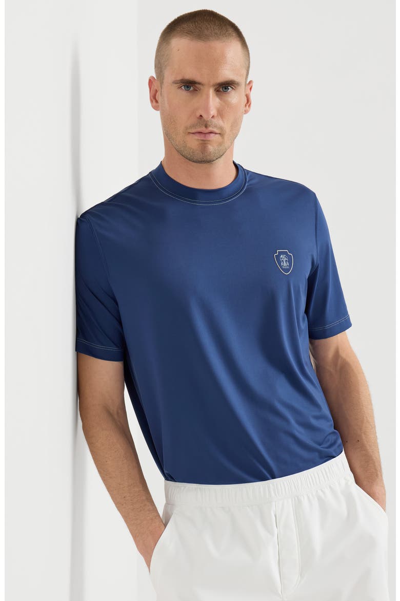 Comfort nylon crew neck T-shirt with logo, Alternate, color, Avio Blue