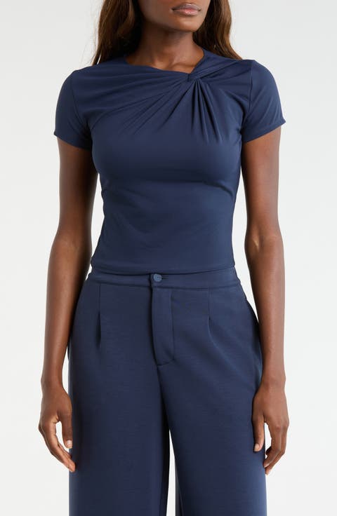 Asymmetric Twist Neck Crop T-Shirt