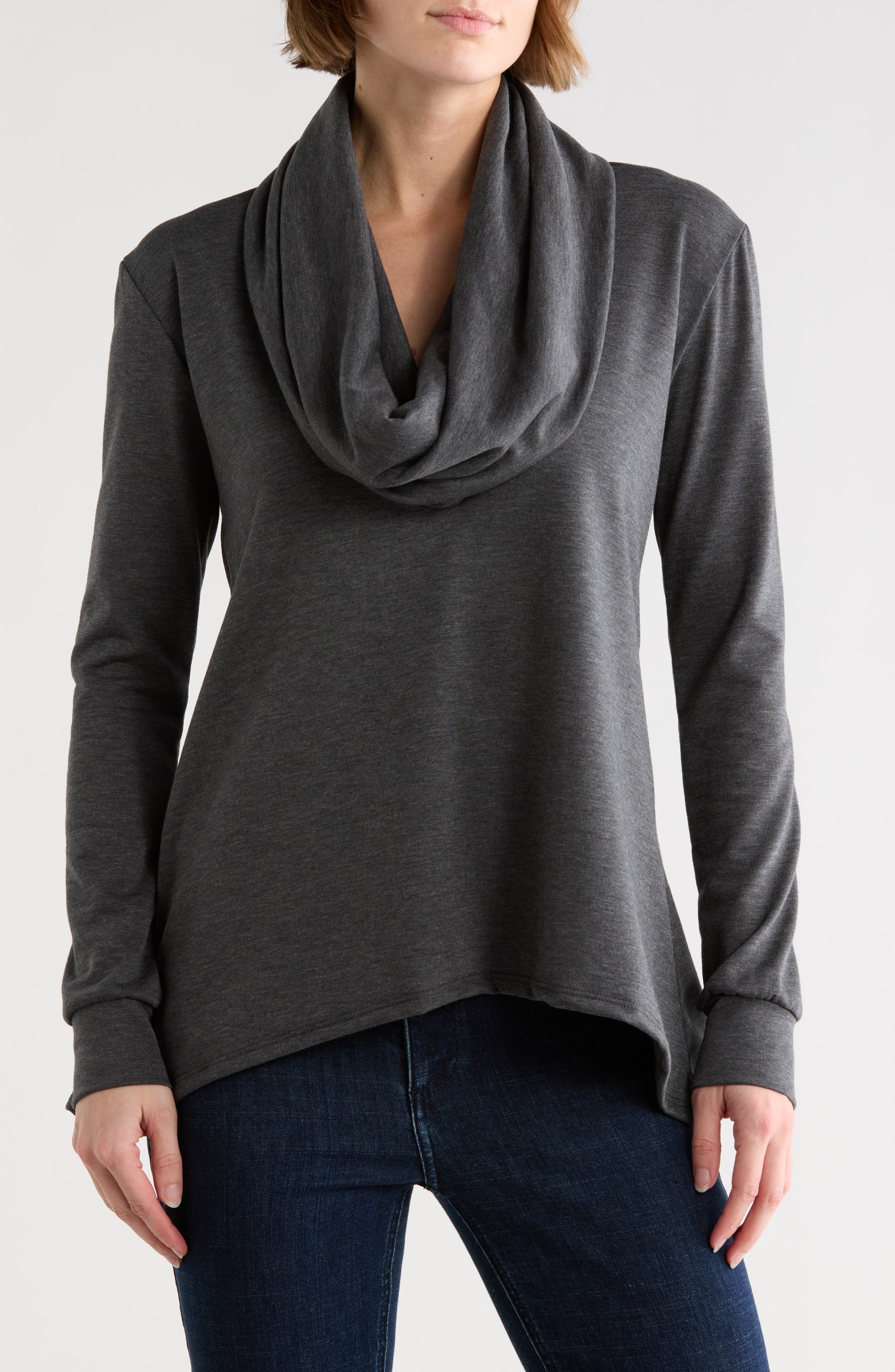 GO COUTURE Cowl Neck Asymmetric Sweater