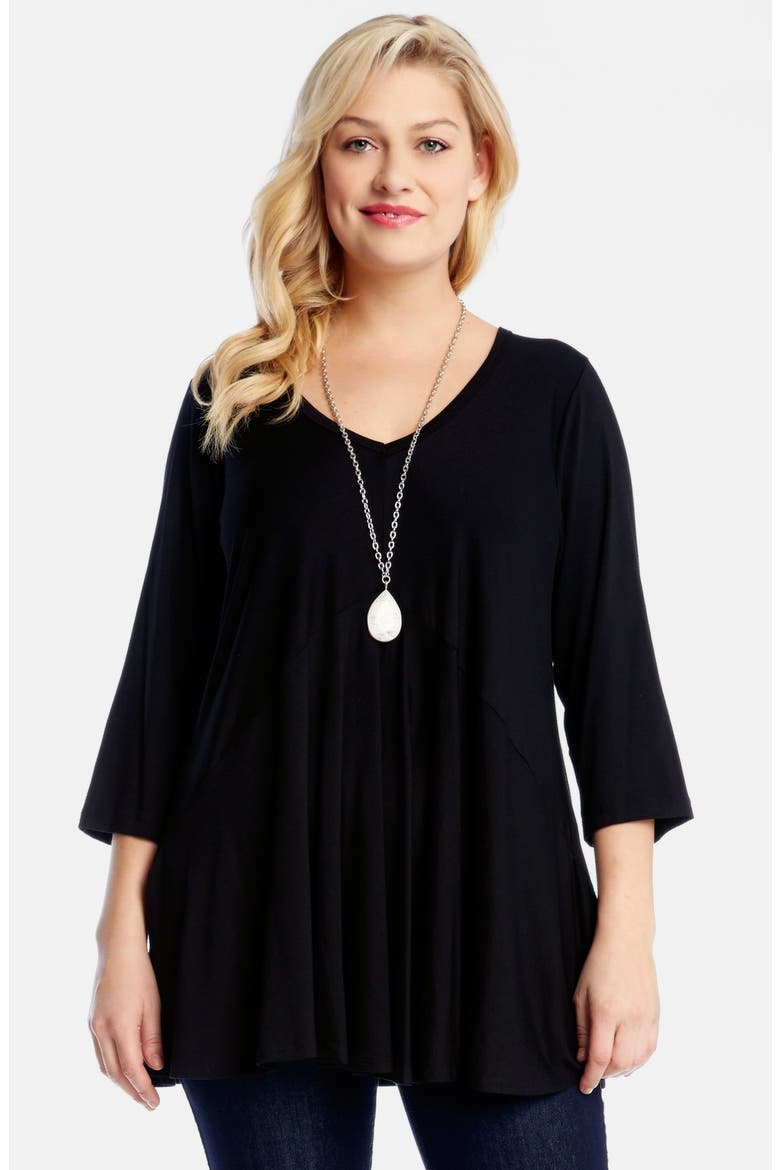 Three-Quarter Sleeve V-Neck Top, Main, color, BLACK