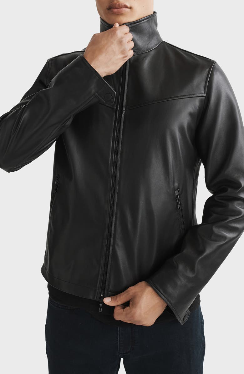 rag & bone Grant Stand Collar Leather Jacket, Alternate, color, 