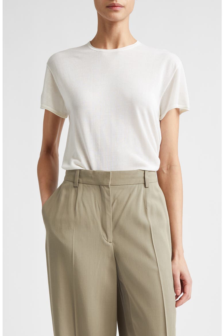 Silk Crepe T-Shirt, Main, color, ECRU