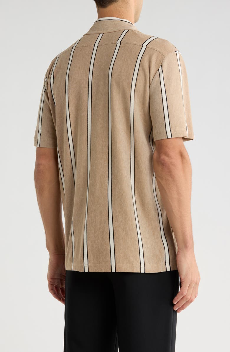 M Magaschoni Piqué Knit Button-Up Resort Shirt, Alternate, color, Light Brown/Off White/Black