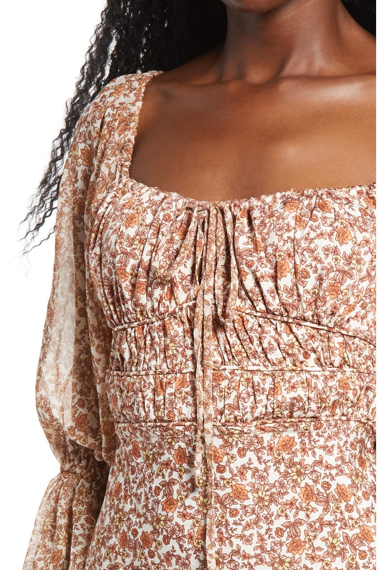 Aglow Smocked Long Sleeve Midi Dress, Alternate, color, TEA COMBO
