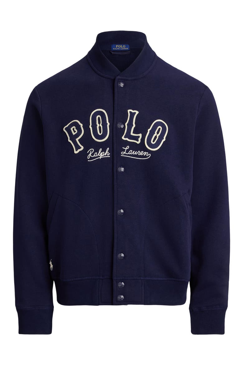 Logo Fleece Bomber Jacket, Alternate, color, CRUISE NAVY