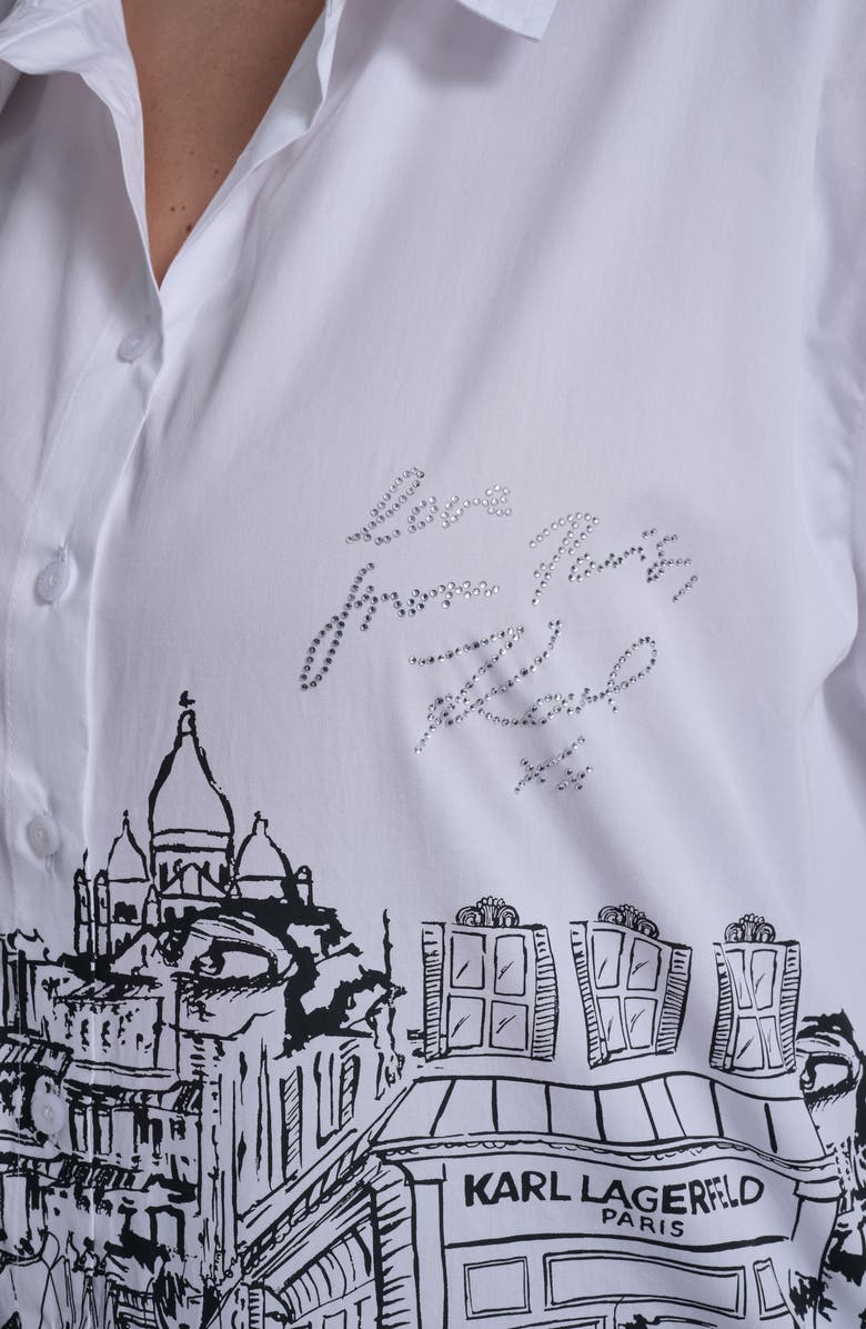 KARL LAGERFELD PARIS Paris Scene Cotton Poplin Button-Up Shirt, Alternate, color, White
