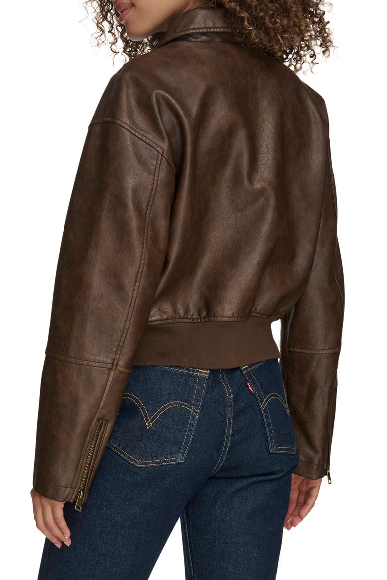 Faux Leather Bomber Jacket, Alternate, color, SADDLE