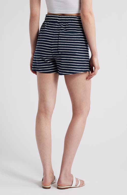 Rails Teddy Stripe Cotton Terry Cloth Shorts In Navy Ivory Stripe