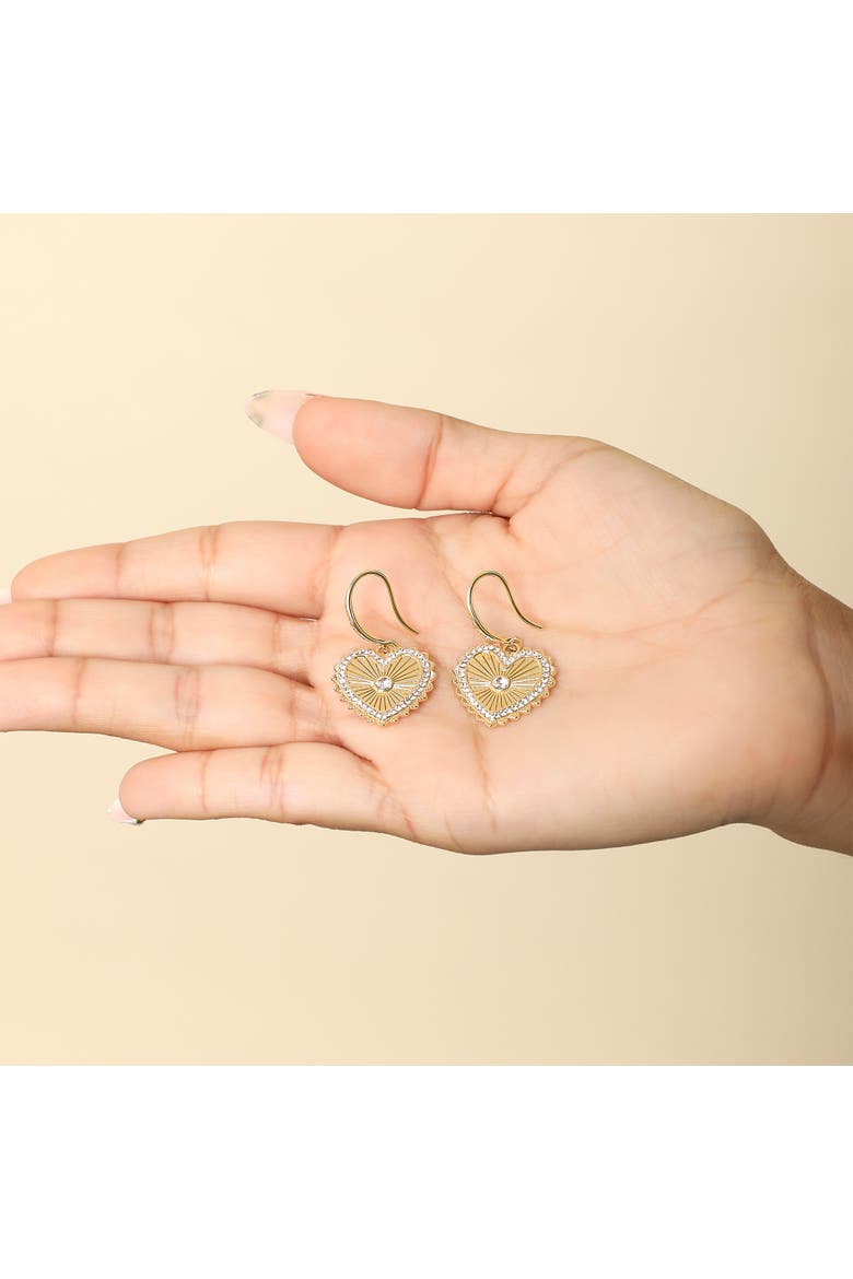 Heart Drop Earrings with Rhinestones, Alternate, color, Gold