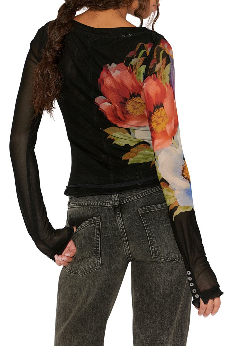 Lilly Print Long Sleeve Mesh Top, Alternate, color, BLACK COMBO