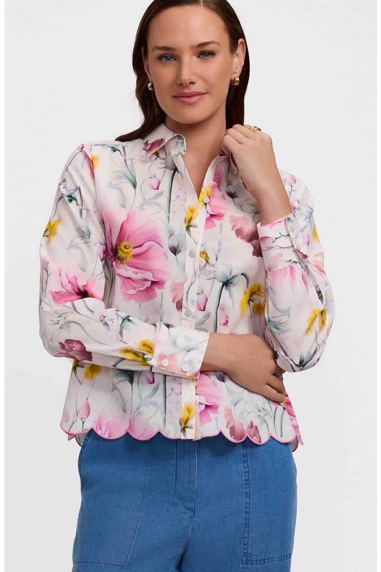 Scarlett Floral Scallop Hem Cotton Button-Up Shirt, Alternate, color, PINK/ MULTI