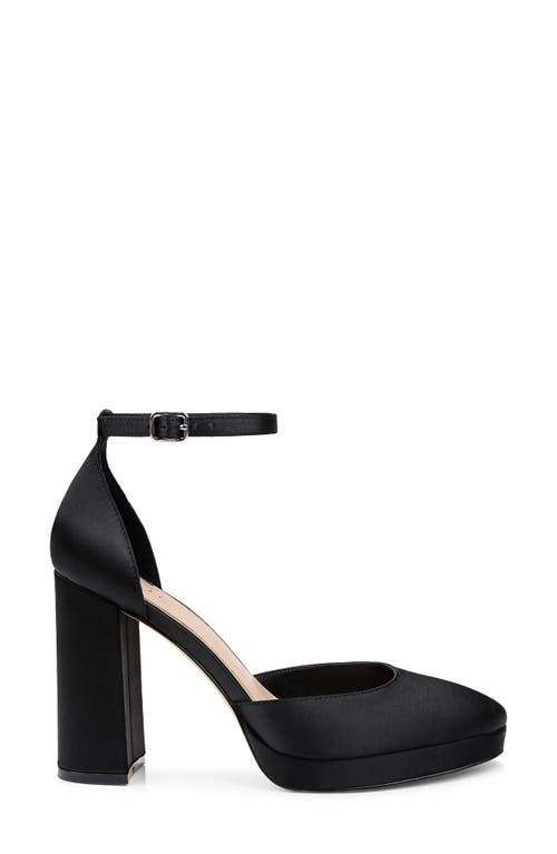 Jewel Badgley Mischka Stephanie Ankle Strap Platform Pump In Black Satin