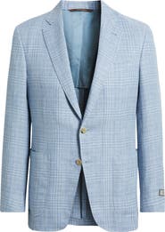 Canali Kei Trim Fit Plaid Linen & Wool Sport Coat