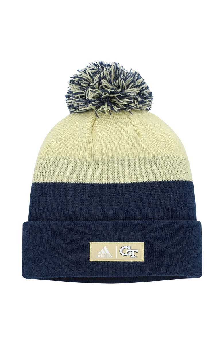 adidas Men's adidas Navy/Gold Georgia Tech Yellow Jackets Colorblock Cuffed Knit Hat with Pom, Main, color, 