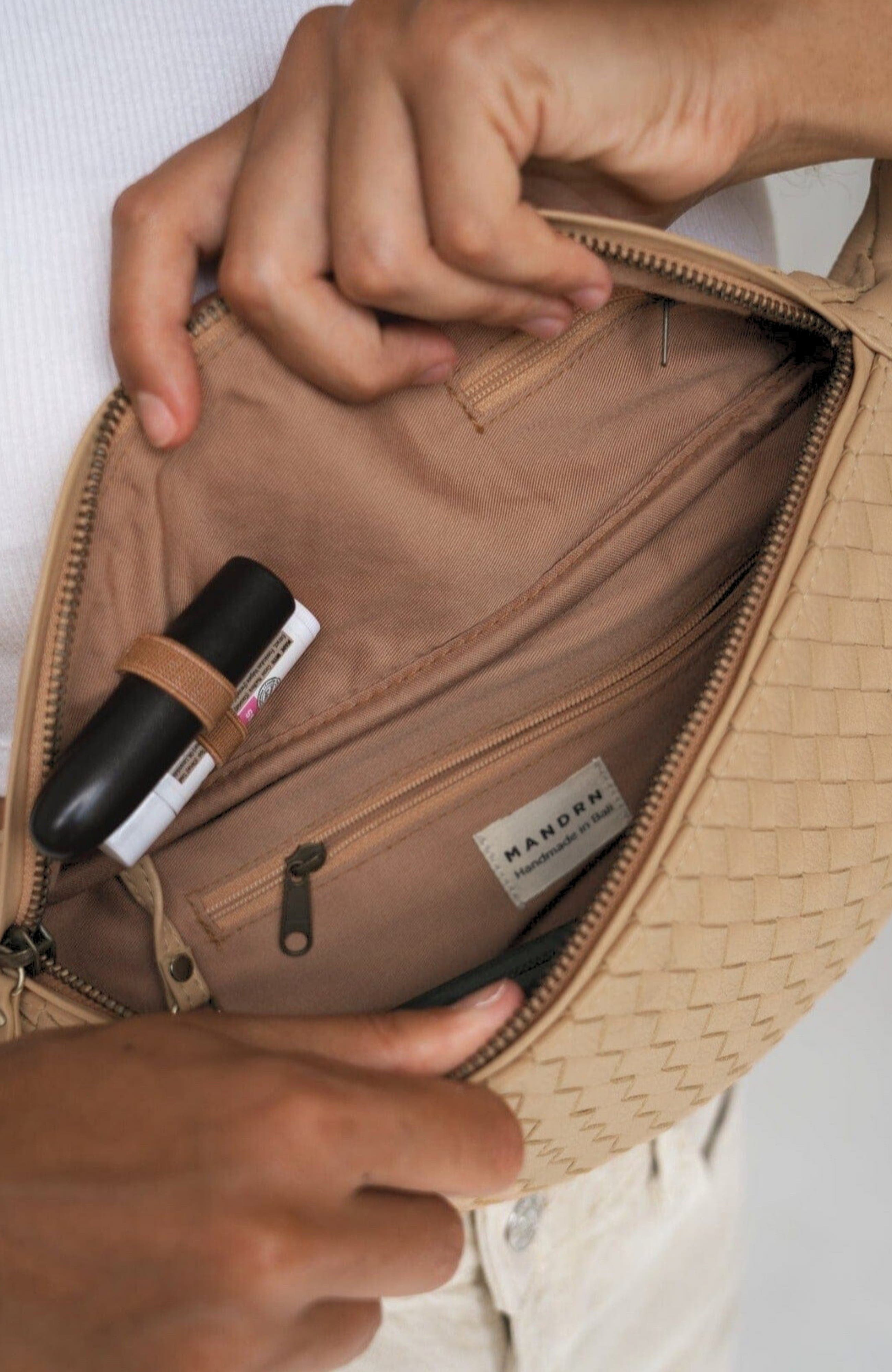 Mandrn Woven Leather Crossbody Bag, Alternate, color, Sand