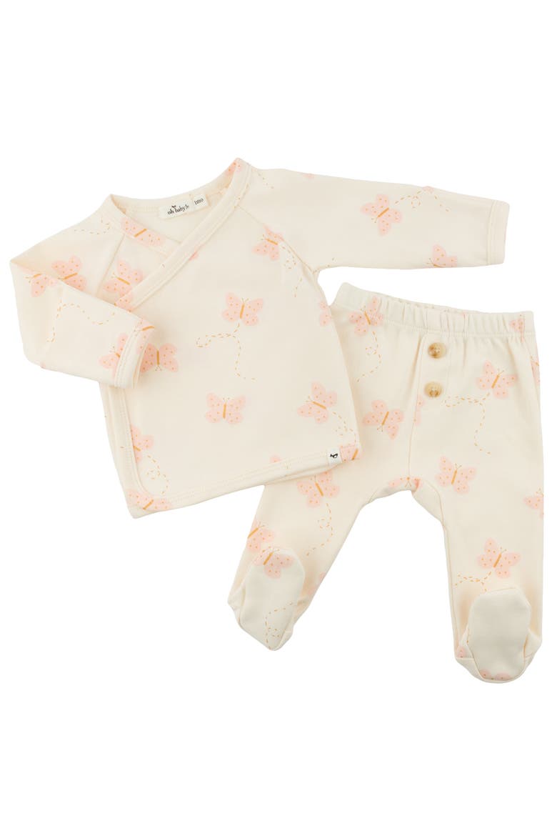 Mini Butterflies Pink Print Wrap Top Set, Alternate, color, Milk