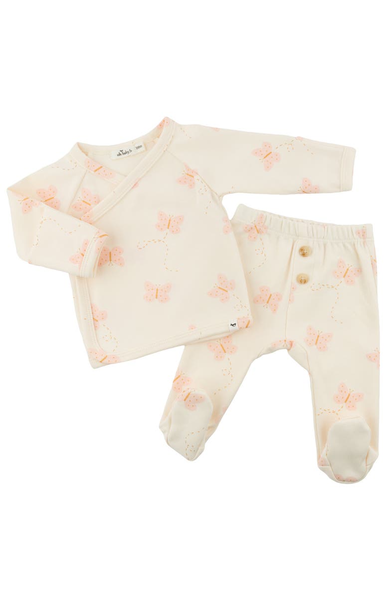 oh baby! Mini Butterflies Pink Print Wrap Top Set, Alternate, color,