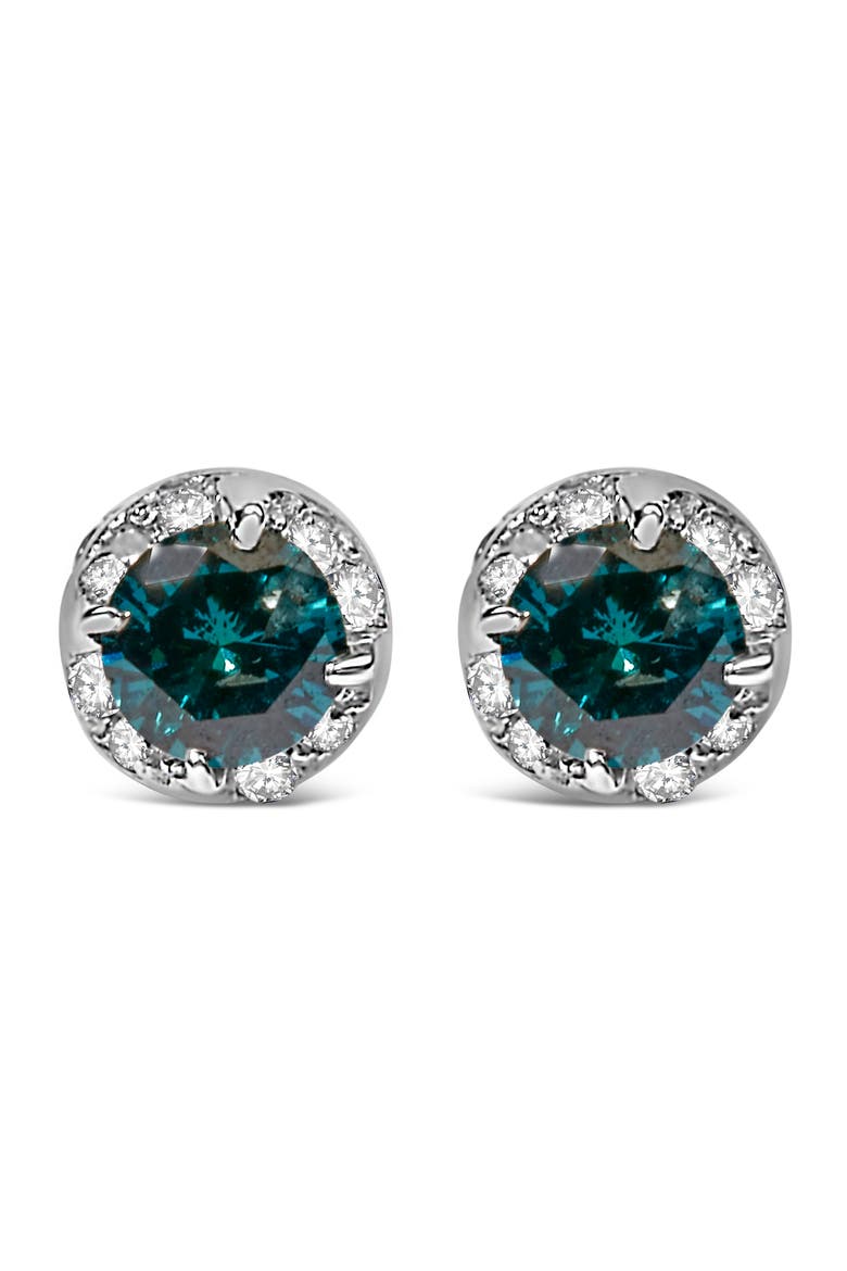 14K White Gold 1/2 cttw White and Treated Blue Round Diamond Earrings, Main, color, White