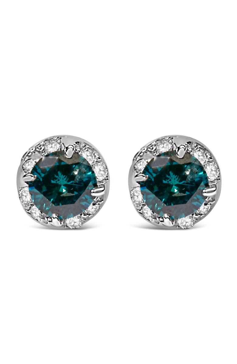 Haus of Brilliance 14K White Gold 1/2 cttw White and Treated Blue Round Diamond Earrings, Main, color, White