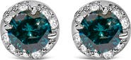 Haus of Brilliance 14K White Gold 1/2 cttw White and Treated Blue Round Diamond Earrings