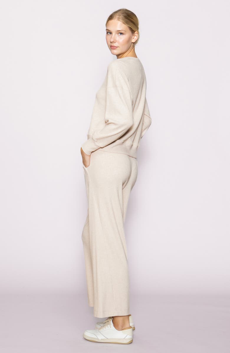 MELLODAY Rib Crop Wide Leg Pants, Alternate, color, Heather Taupe