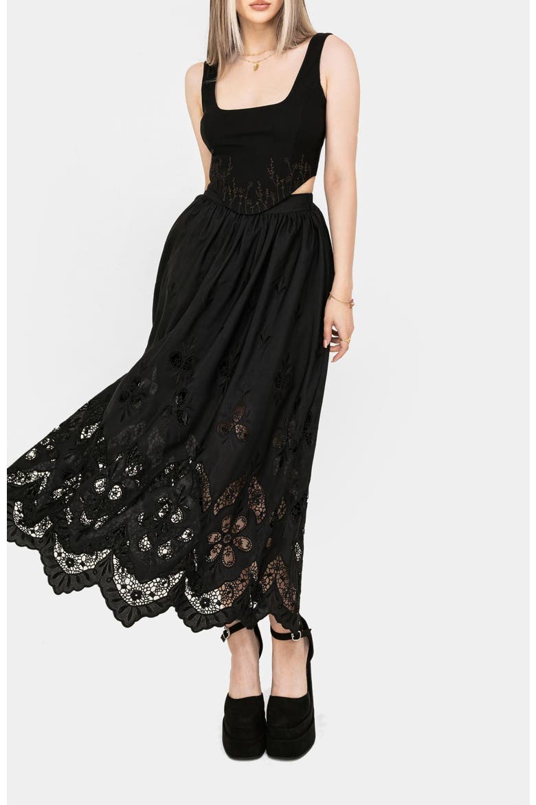 Maple Broderie Hem Maxi Skirt, Alternate, color, Black