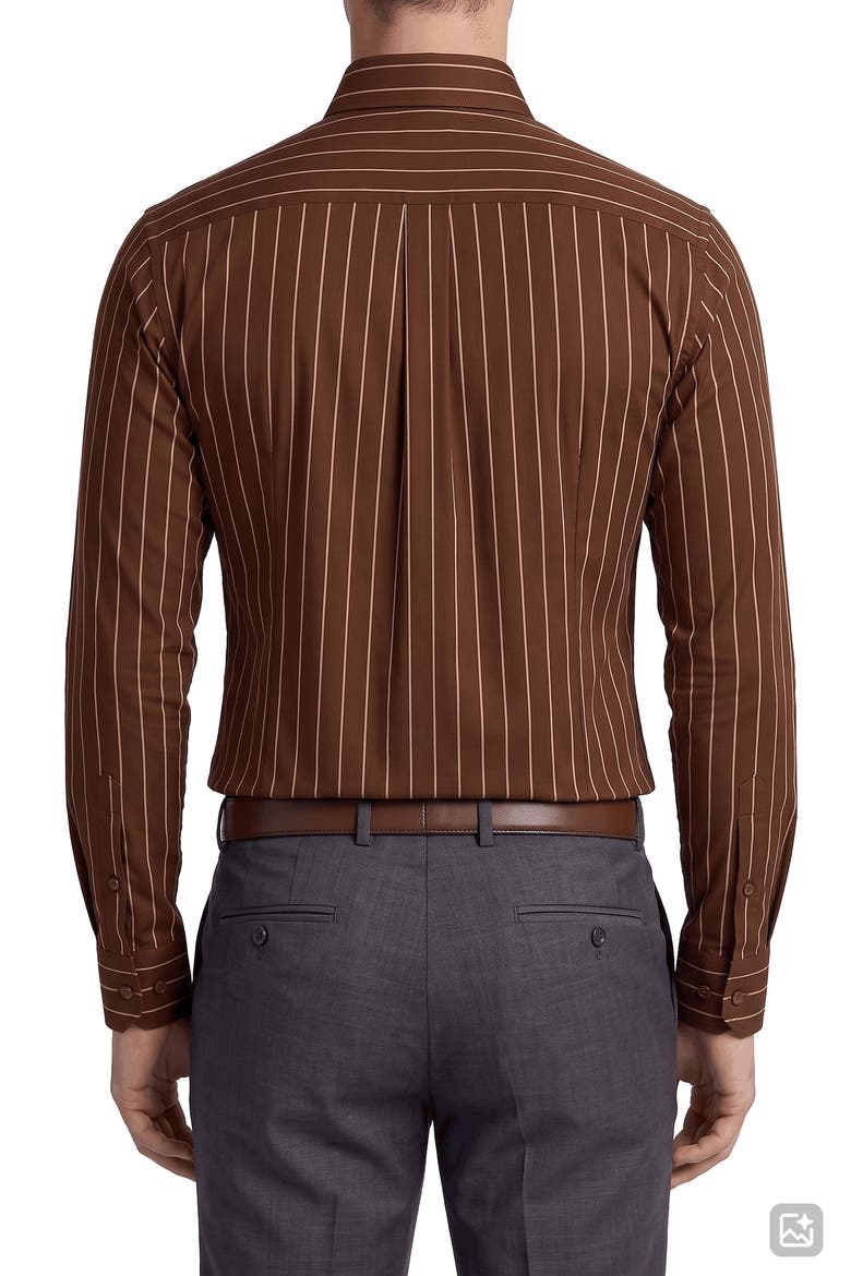 Stripe Cotton Dress Shirt, Alternate, color, BROWN
