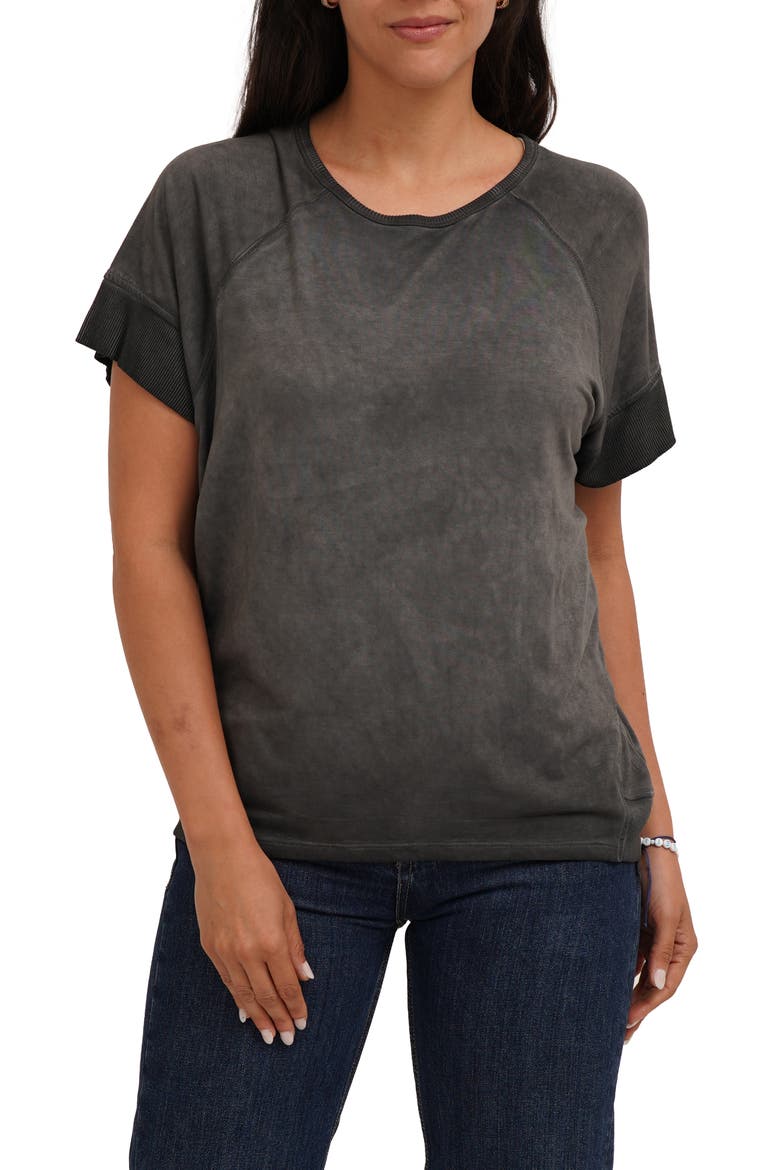 Raglan Sleeve Crewneck T-shirt, Main, color, BLACK