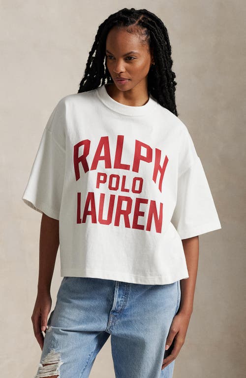 Shop Polo Ralph Lauren Logo Oversize Cotton Graphic T-shirt In Antique White