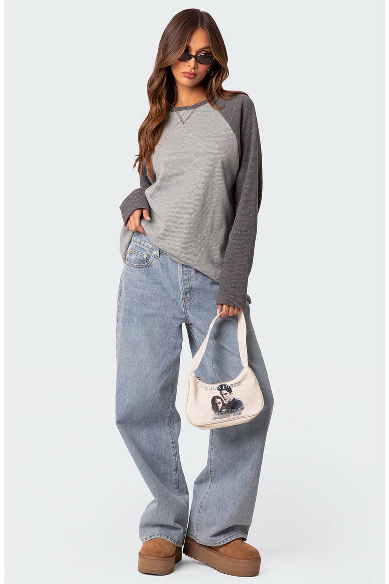 Me Time Oversize Raglan Sleeve Waffle Knit Top, Alternate, color, GRAY MELANGE