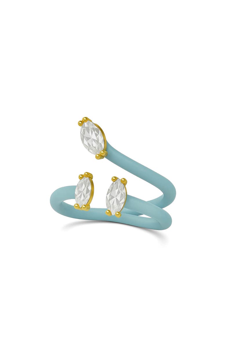 House of Frosted Faux Stack Enamel & White Topaz Ring, Main, color, Teal Enamel/ White Topaz