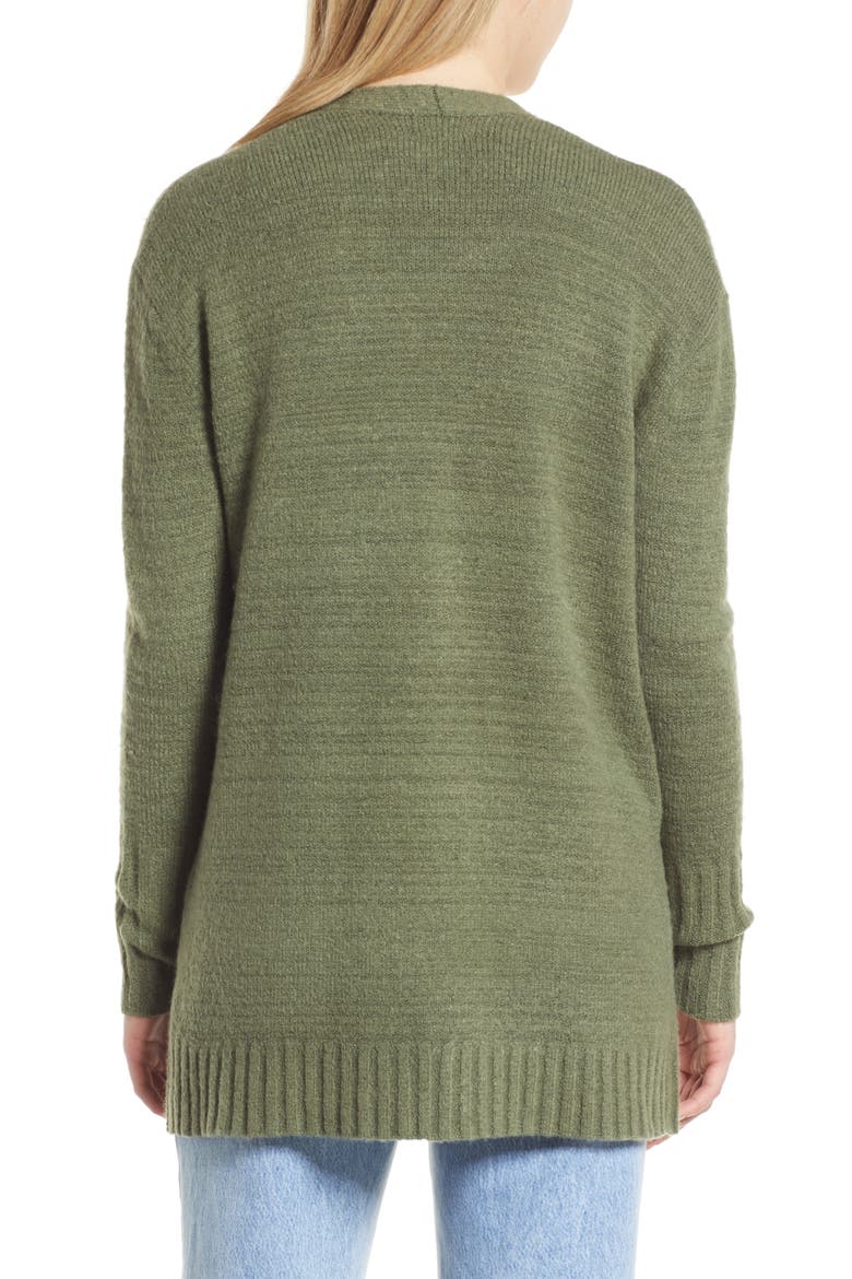 Collarless Open Front Long Cardigan, Alternate, color, GREEN SORREL