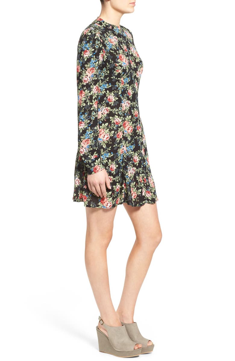 Mimi Chica Floral Print Mock Neck Fit & Flare Dress, Alternate, color, 