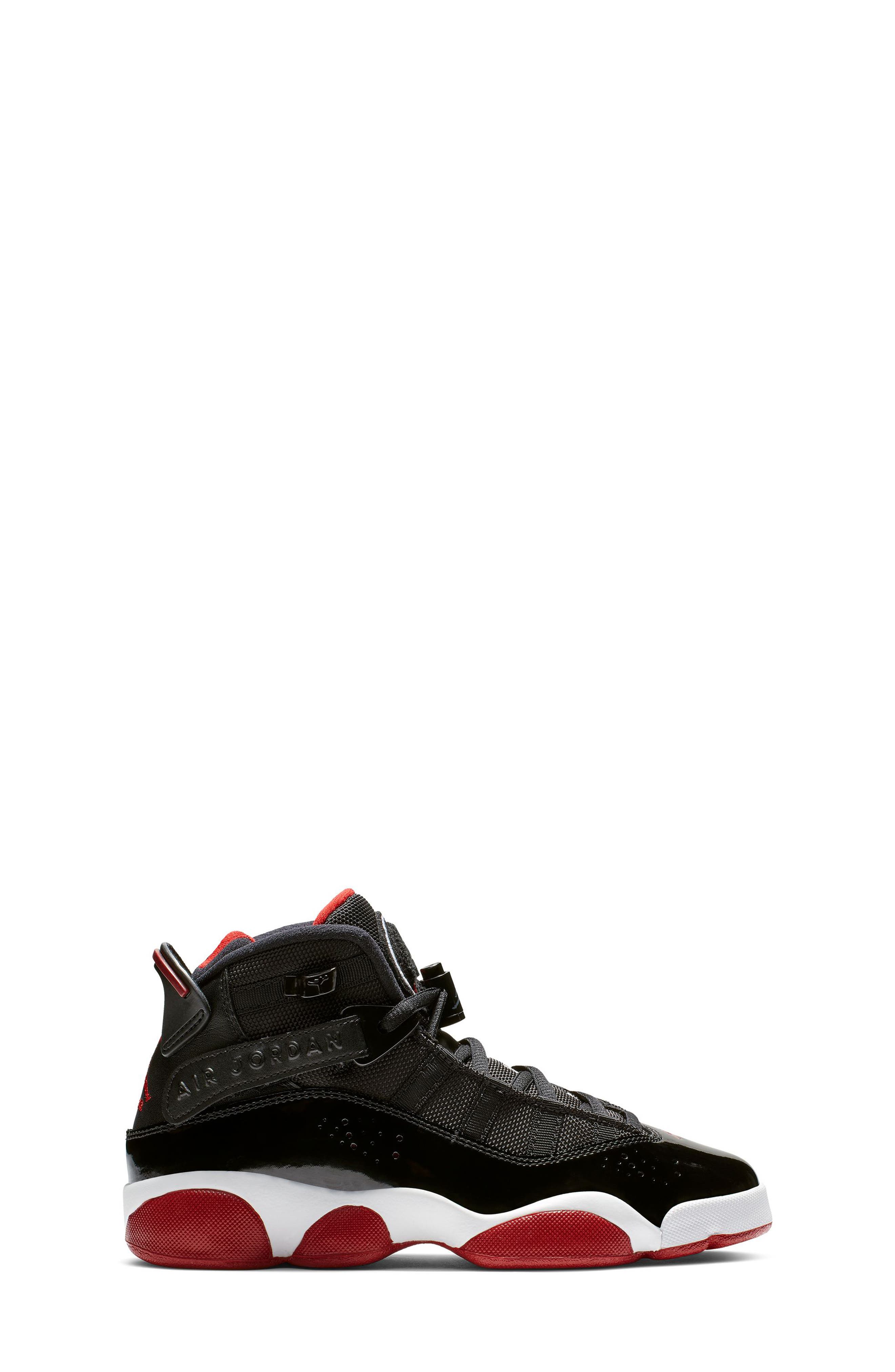 Kids' Jordan 6 Rings High Top Sneaker, Alternate, color, 062 BLACK/V RED