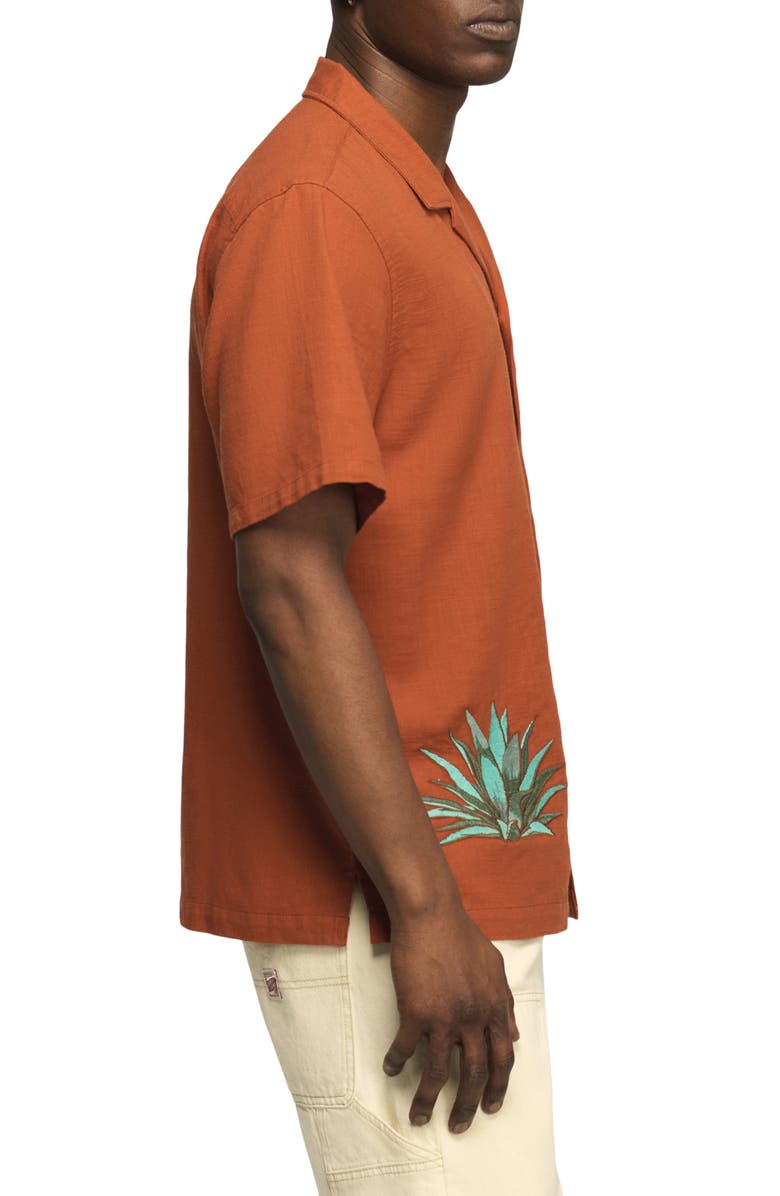 Lucky Brand Tequila & Cow Skull Embroidered Slub Cotton Camp Shirt, Alternate, color, Ginger Bread