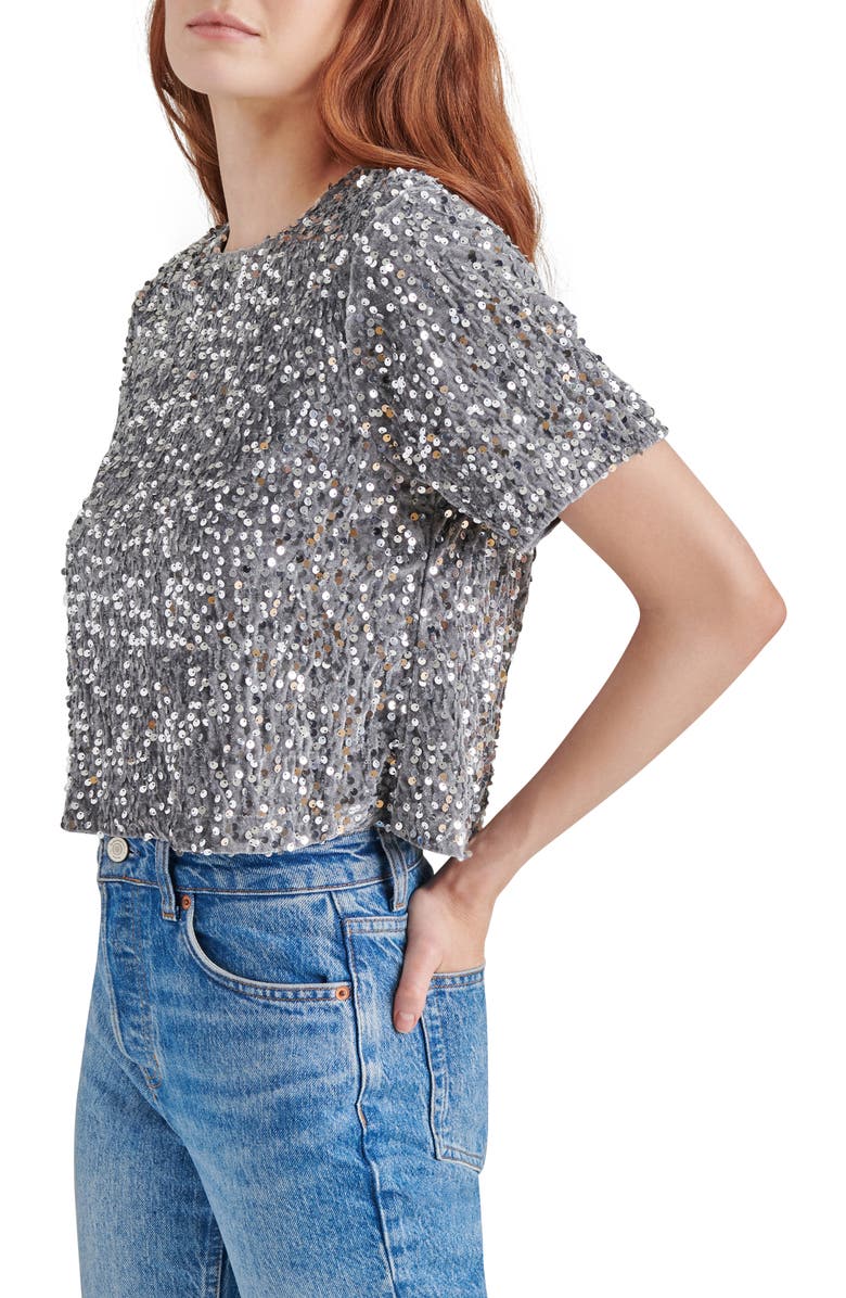 Steve Madden Cressa Sequin T-Shirt, Alternate, color, Grey