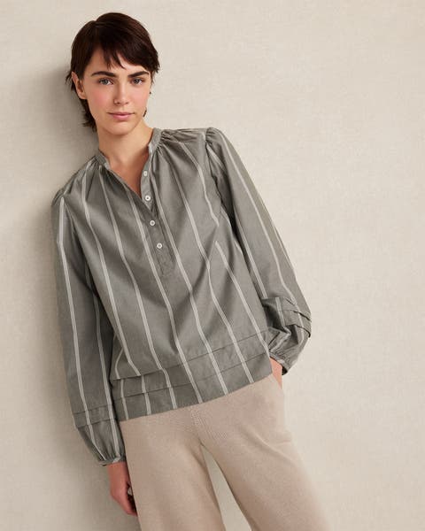 Organic Cotton Poplin Stripe Long Sleeve Top