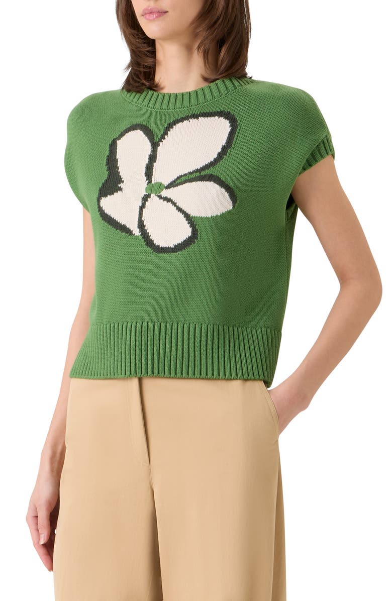 Akris punto Papercut Flower Intarsia Cotton Sweater, Alternate, color, Green Tea-Cream-Olive