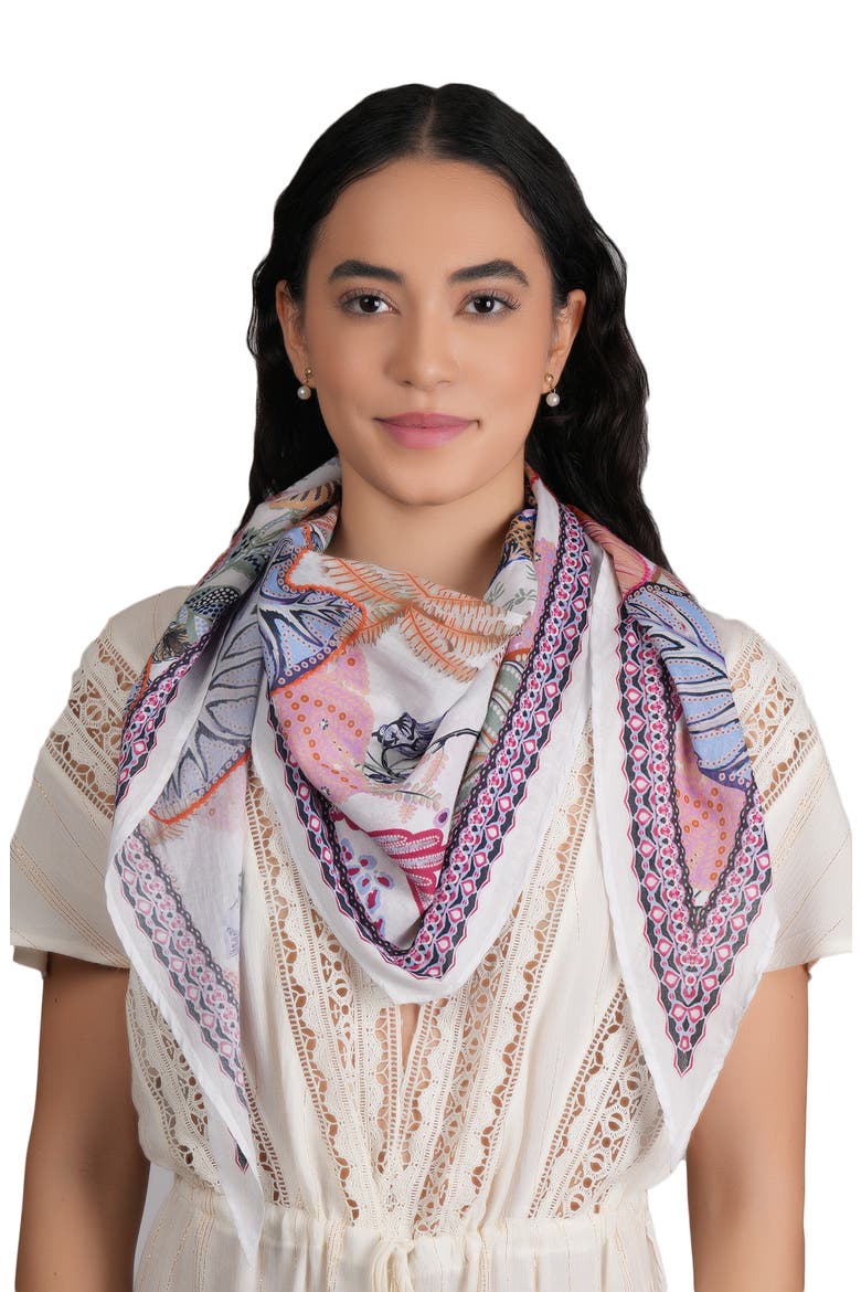 Geometric Cotton Scarf, Alternate, color, WHITE MULTI