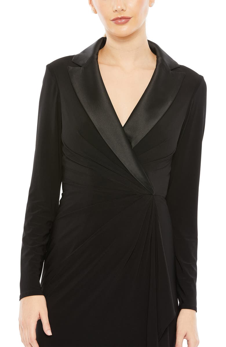Mac Duggal Long Sleeve Faux Tuxedo Gown, Alternate, color, Black