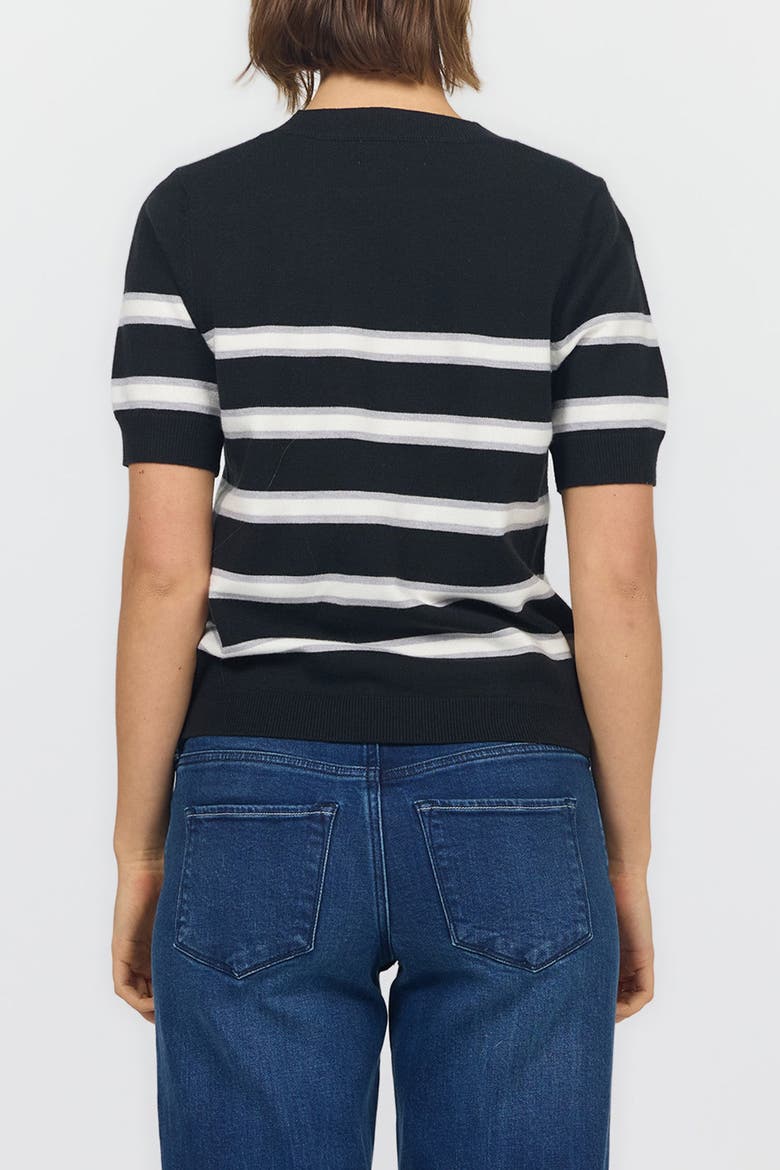 Amaris Short Sleeve Crew Neck Stripe Sweater, Alternate, color, Black And Grey