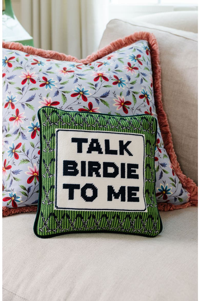 Talk Birdie To Me Needlepoint Pillow, Alternate, color, Talk Birdie To Me