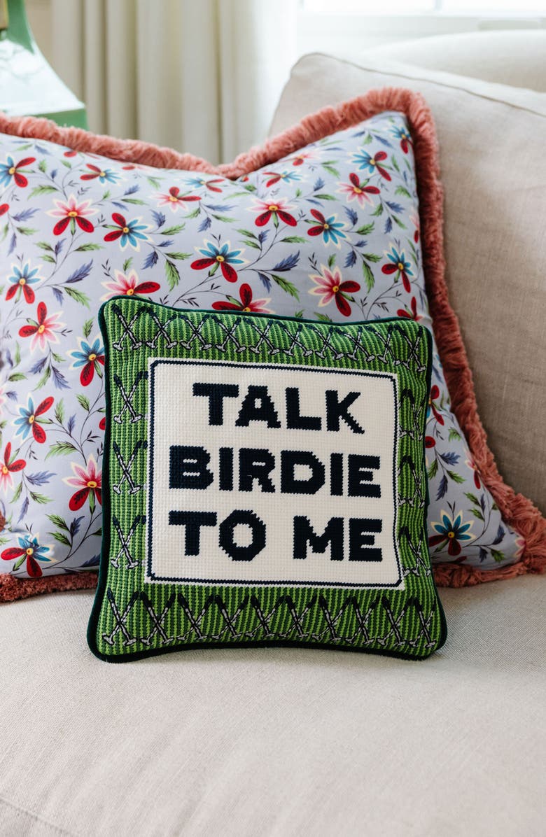 Fubish Talk Birdie To Me Needlepoint Pillow, Alternate, color, Talk Birdie To Me