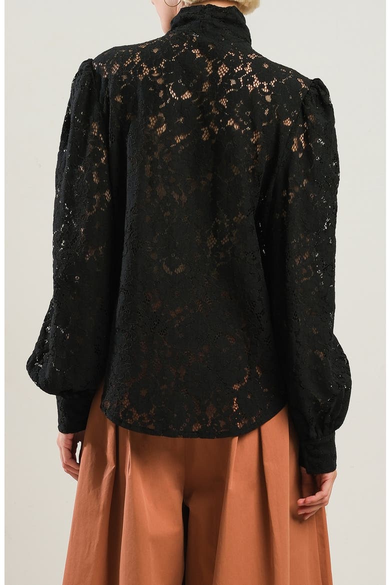 Lace Tie Neck Shirt, Alternate, color, BLACK