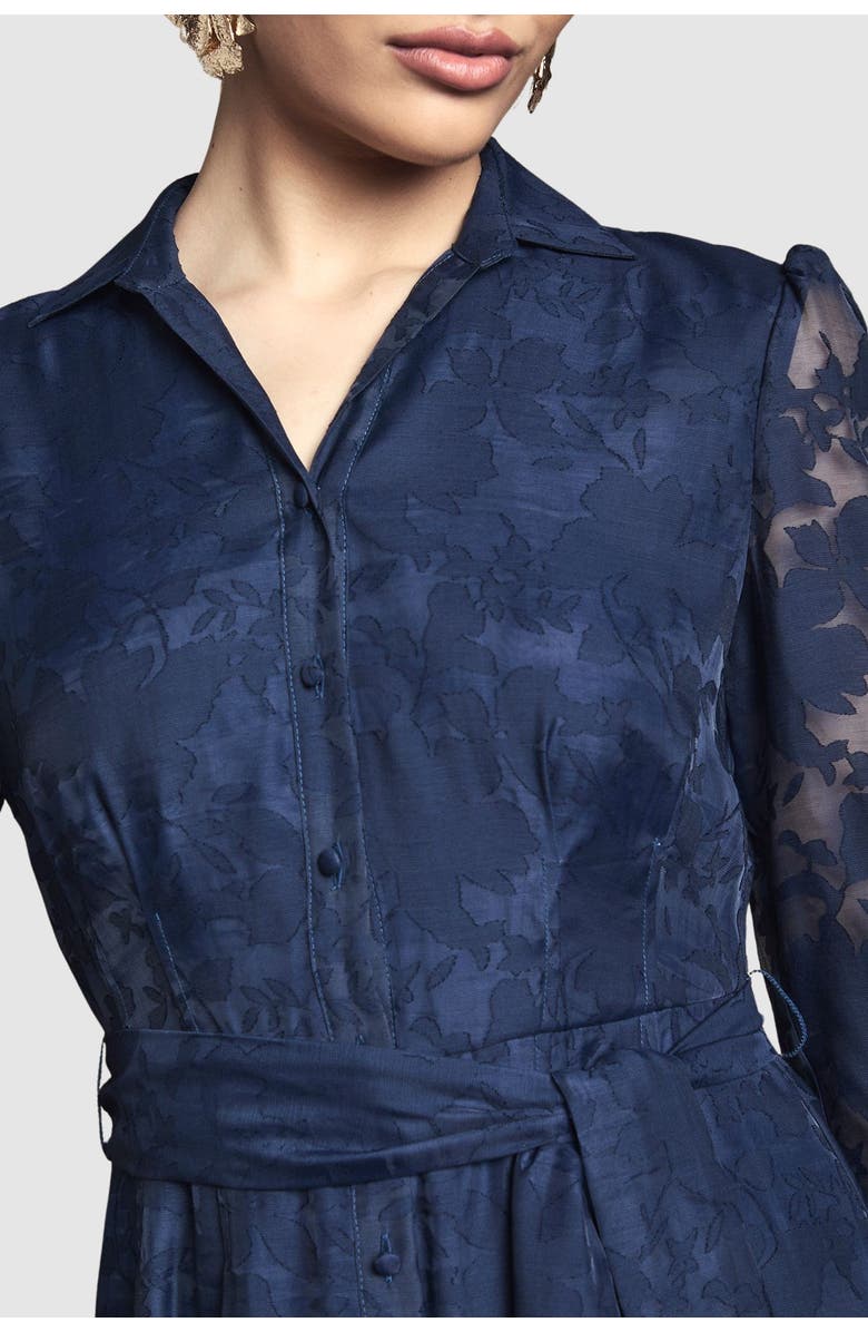 Wallis Floral Organza Belted Midi Dress, Alternate, color, Navy