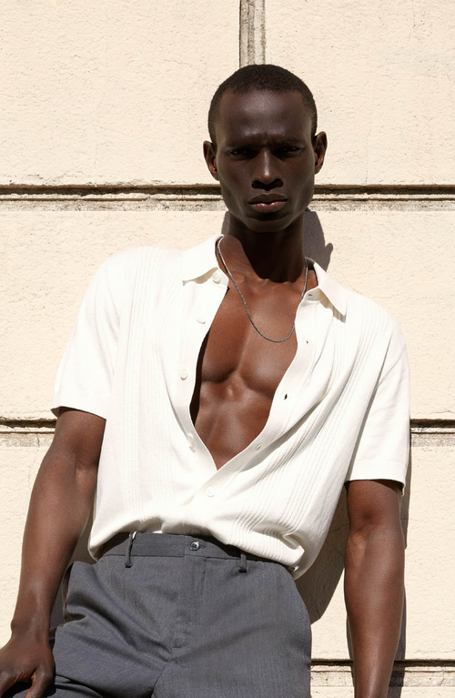 Italic Pierre Featherlight Button Down Shirt In Ecru