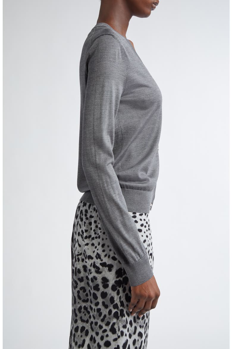 Embroidered Logo Silk V-Neck Cardigan, Alternate, color, N0093 GRIGIO PIOMBO SCURO