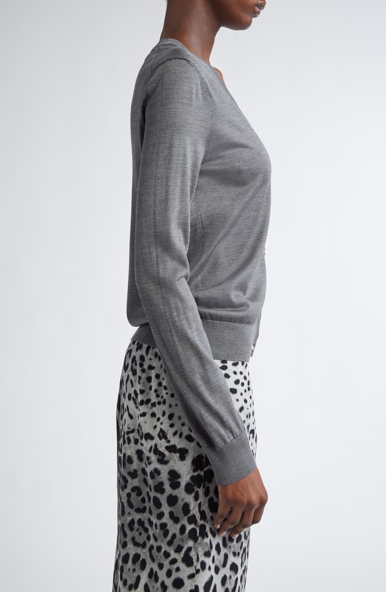 Dolce&Gabbana Embroidered Logo Silk V-Neck Cardigan, Alternate, color, N0093 Grigio Piombo Scuro